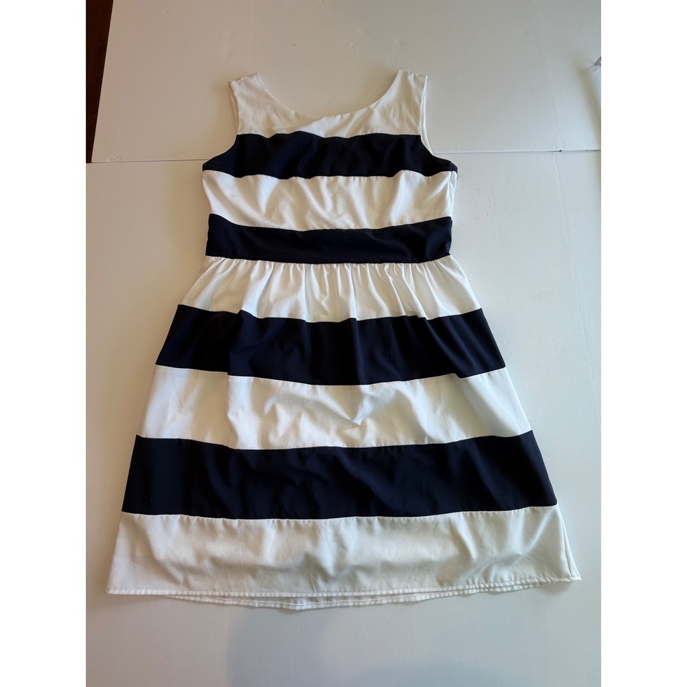Dressbarn Womens Navy Blue White Striped Fit Flare Sleeveless Sun Dress Size 12 - Picture 5 of 6